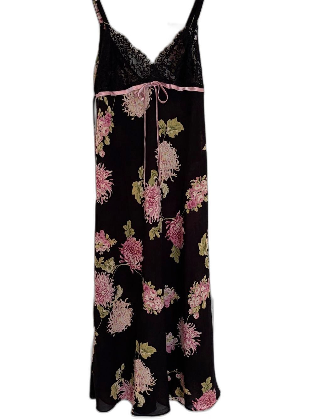 Vintage Y2K Oscar de la Renta Black Floral Chiffon Slip Dress  Size S